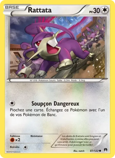 Carte Pokémon Rattata 087/122, extension Rupture Turbo