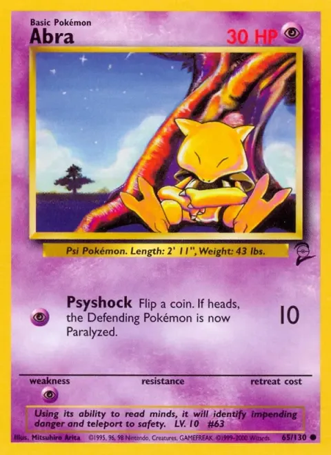 Carte Pokémon Abra 065/130, extension Set de Base 2 (sortie anglaise)