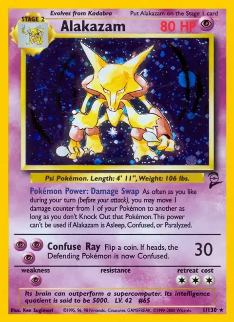 Carte Pokémon Alakazam 001/130, extension Set de Base 2 (sortie anglaise)