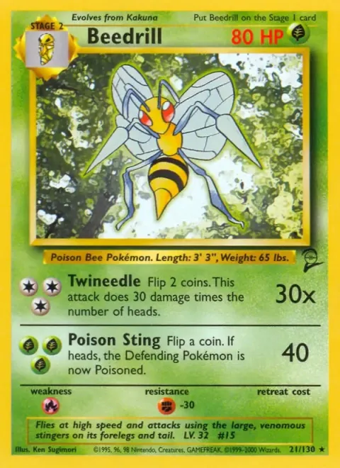 Carte Pokémon Dardargnan 021/130, extension Set de Base 2 (sortie anglaise)