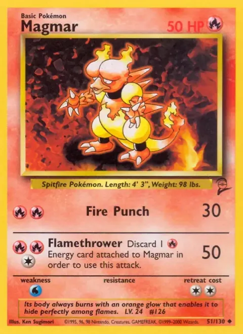 Carte Pokémon Magmar 051/130, extension Set de Base 2 (sortie anglaise)