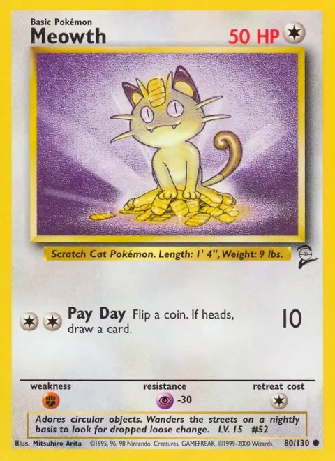 Carte Pokémon Miaouss 080/130, extension Set de Base 2 (sortie anglaise)