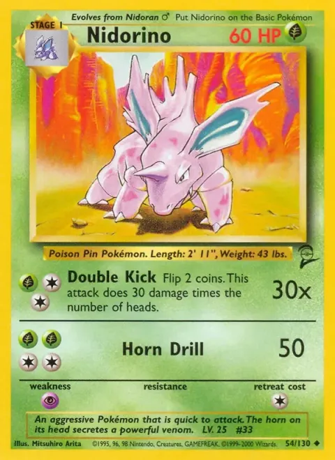 Carte Pokémon Nidorino 054/130, extension Set de Base 2 (sortie anglaise)
