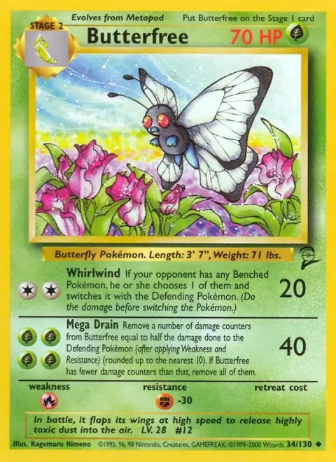 Carte Pokémon Papilusion 034/130, extension Set de Base 2 (sortie anglaise)