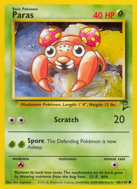 Carte Pokémon Paras 085/130, extension Set de Base 2 (sortie anglaise)