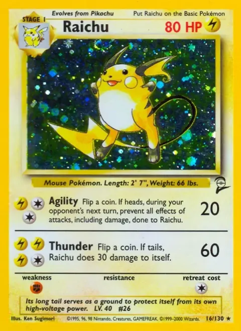 Carte Pokémon Raichu 016/130, extension Set de Base 2 (sortie anglaise)