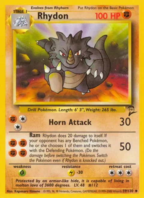 Carte Pokémon Rhinoféros 059/130, extension Set de Base 2 (sortie anglaise)