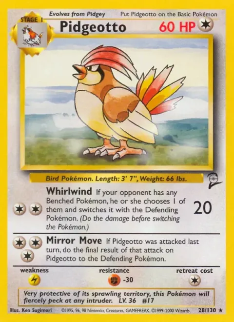 Carte Pokémon Roucoups 028/130, extension Set de Base 2 (sortie anglaise)