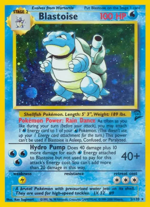 Carte Pokémon Tortank 002/130, extension Set de Base 2 (sortie anglaise)