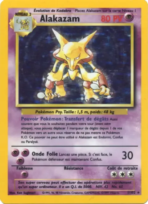 Carte Pokémon Alakazam 001/102, extension Set de Base