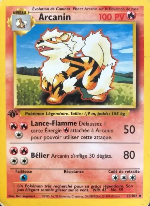 Carte Pokémon Arcanin 023/102, extension Set de Base