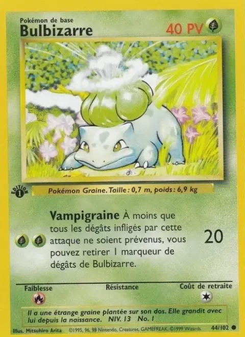 Carte Pokémon Bulbizarre 044/102, extension Set de Base