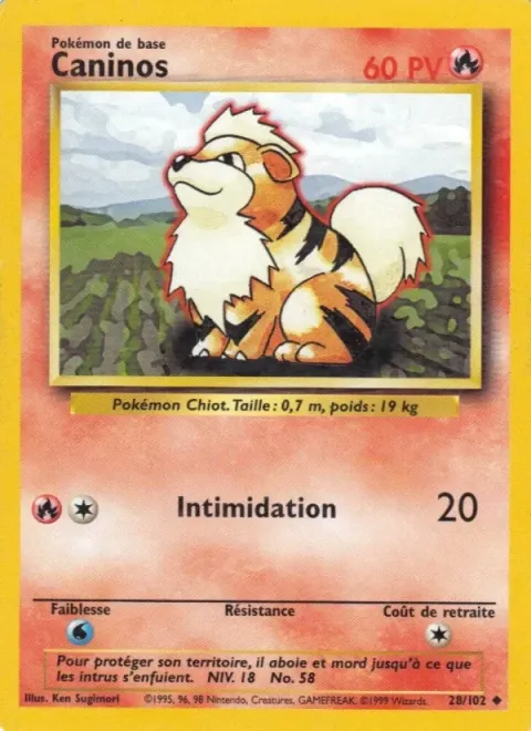 Carte Pokémon Caninos 028/102, extension Set de Base