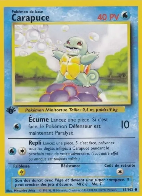 Carte Pokémon Carapuce 063/102, extension Set de Base