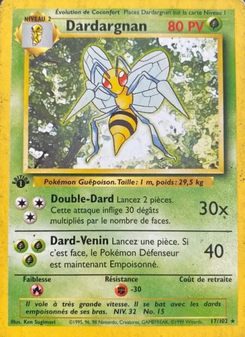 Carte Pokémon Dardargnan 017/102, extension Set de Base