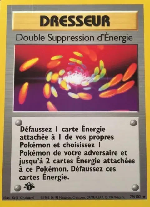 Carte Pokémon Double Suppression d’Énergie 079/102, extension Set de Base