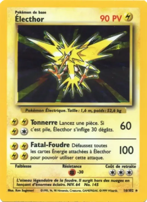 Carte Pokémon Électhor 016/102, extension Set de Base