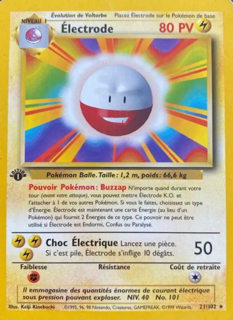 Carte Pokémon Électrode 021/102, extension Set de Base