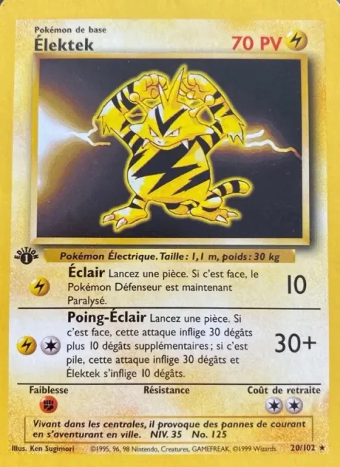 Carte Pokémon Élektek 020/102, extension Set de Base