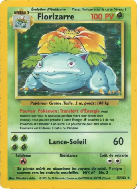 Carte Pokémon Florizarre 015/102, extension Set de Base