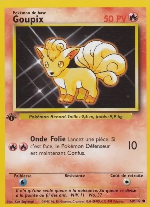 Carte Pokémon Goupix 068/102, extension Set de Base