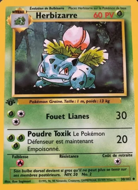 Carte Pokémon Herbizarre 030/102, extension Set de Base