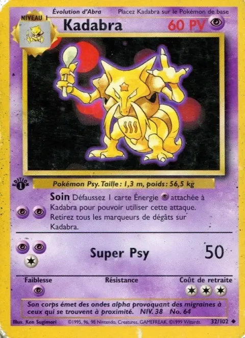 Carte Pokémon Kadabra 032/102, extension Set de Base
