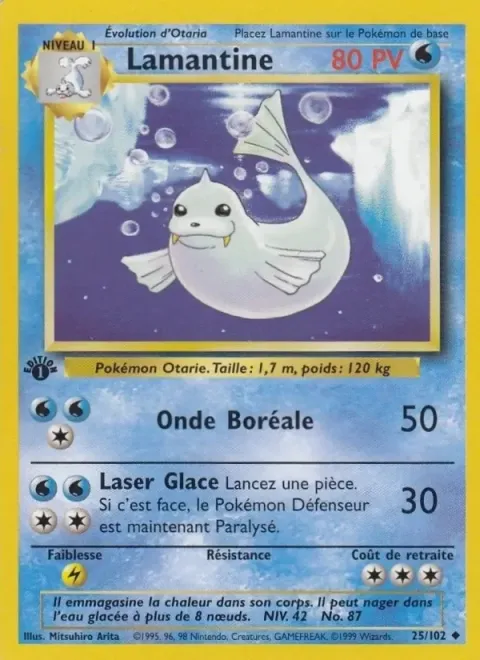 Carte Pokémon Lamantine 025/102, extension Set de Base