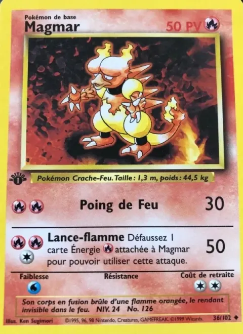 Carte Pokémon Magmar 036/102, extension Set de Base