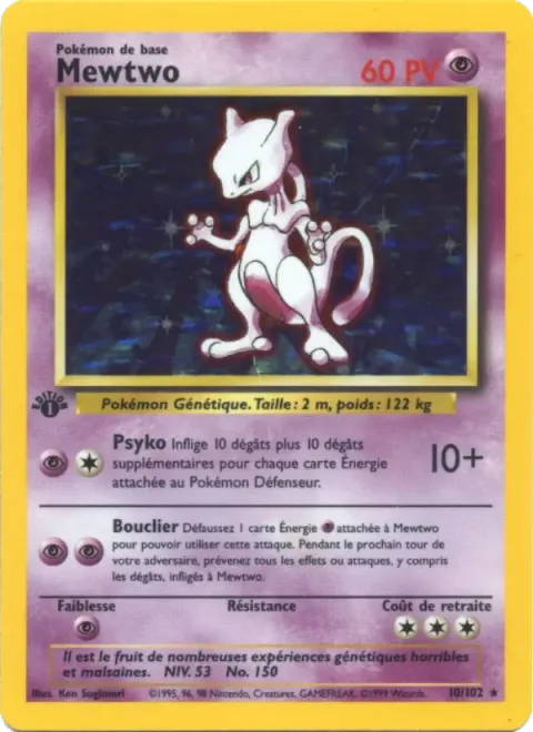 Carte Pokémon Mewtwo 010/102, extension Set de Base
