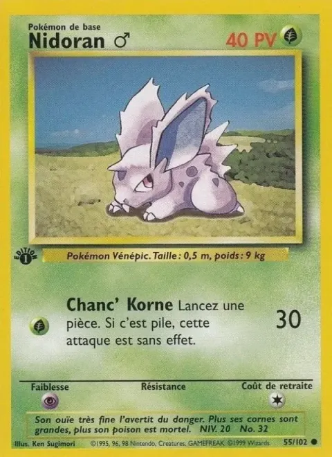 Carte Pokémon Nidoran ♂ 055/102, extension Set de Base