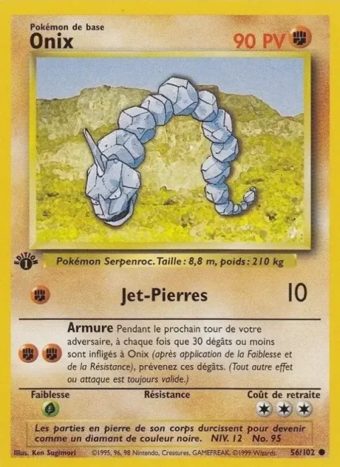 Carte Pokémon Onix 056/102, extension Set de Base