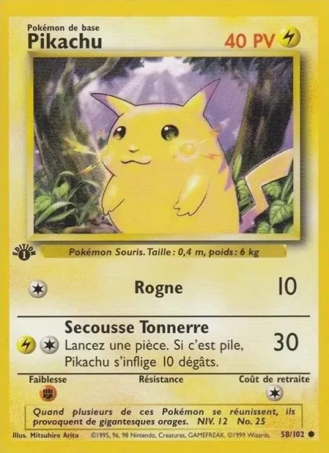 Carte Pokémon Pikachu 058/102, extension Set de Base