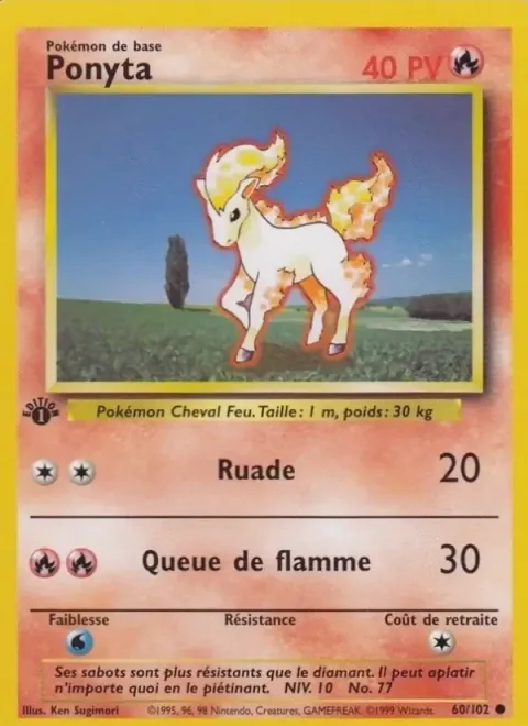 Carte Pokémon Ponyta 060/102, extension Set de Base