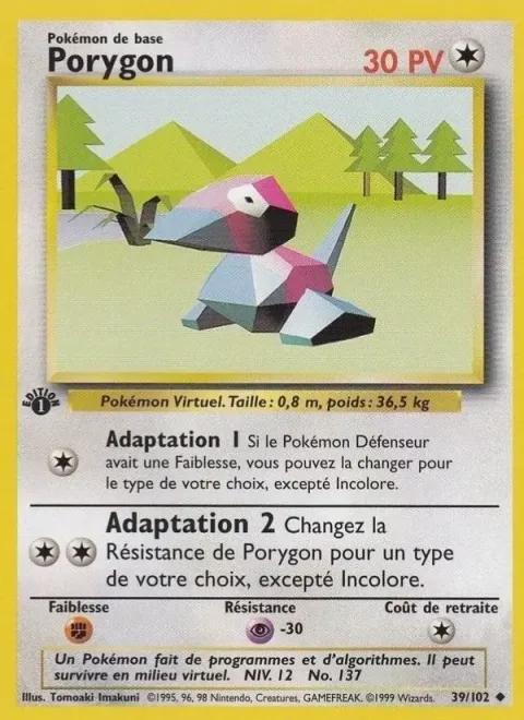 Carte Pokémon Porygon 039/102, extension Set de Base