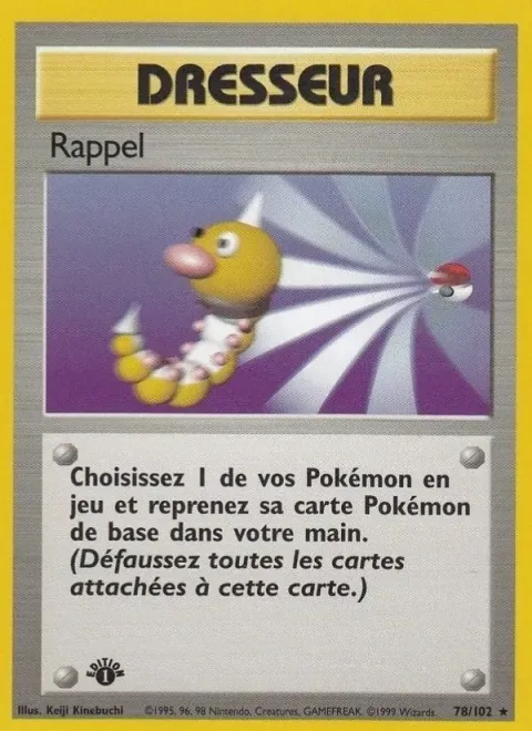 Carte Pokémon Rappel 078/102, extension Set de Base