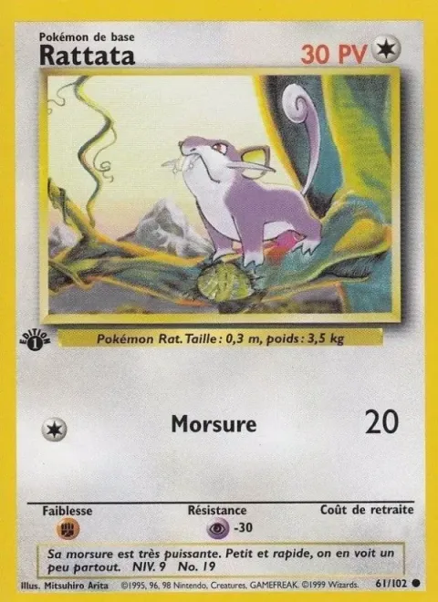 Carte Pokémon Rattata 061/102, extension Set de Base