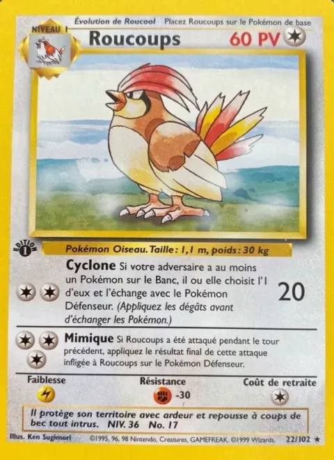Carte Pokémon Roucoups 022/102, extension Set de Base