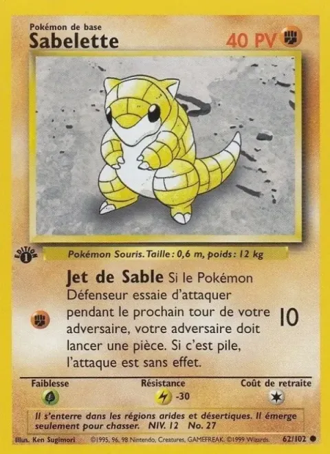 Carte Pokémon Sabelette 062/102, extension Set de Base