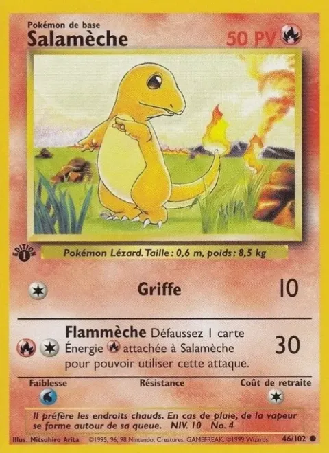 Carte Pokémon Salamèche 046/102, extension Set de Base
