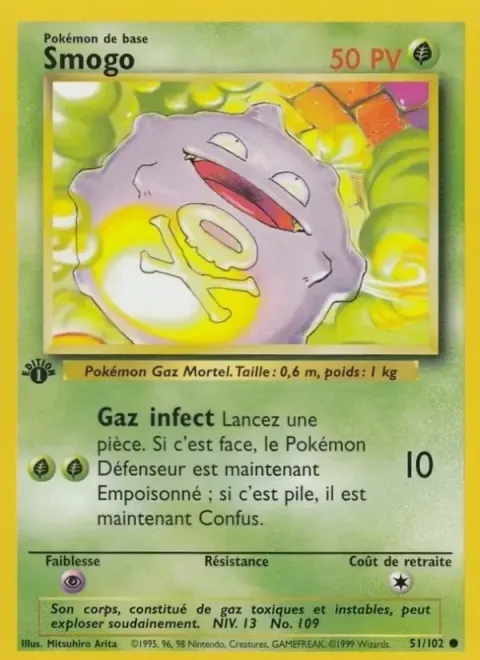 Carte Pokémon Smogo 051/102, extension Set de Base