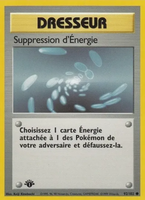 Carte Pokémon Suppression d’Énergie 092/102, extension Set de Base