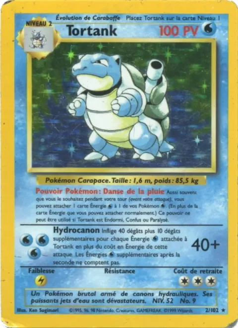 Carte Pokémon Tortank 002/102, extension Set de Base