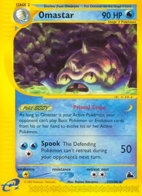 Carte Pokémon Amonistar 023/144, extension Skyridge (sortie anglaise)