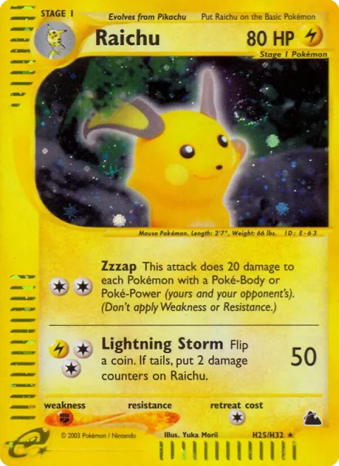 Carte Pokémon Raichu H25/H32, extension Skyridge (sortie anglaise)