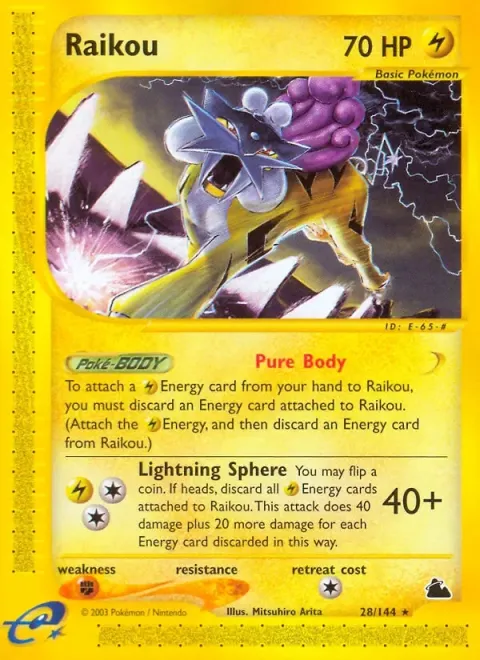 Carte Pokémon Raikou 028/144, extension Skyridge (sortie anglaise)