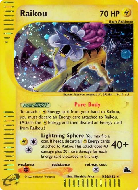 Carte Pokémon Raikou H26/H32, extension Skyridge (sortie anglaise)