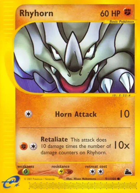 Carte Pokémon Rhinocorne 091/144, extension Skyridge (sortie anglaise)