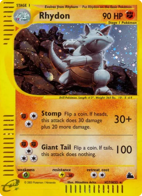 Carte Pokémon Rhinoféros H27/H32, extension Skyridge (sortie anglaise)