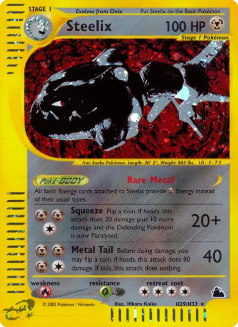 Carte Pokémon Steelix H29/H32, extension Skyridge (sortie anglaise)